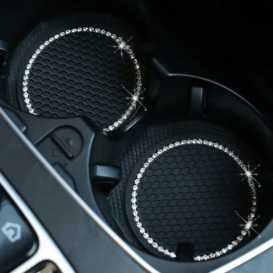 2PCSCar Non-slip Water Cup Pad Diamond Rhinestone Bling Decoration Auto Interior Cup Bottle Anti-skid Rubber Mat Car Accessories