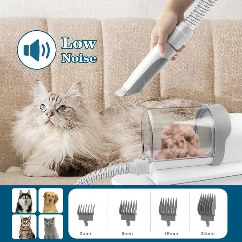 5-in-1 Dog Grooming Vacuum Kit Strong Pet Hair Removal Professional Clippers 6 Guide Combs Pet Grooming Tools for Dogs Cats