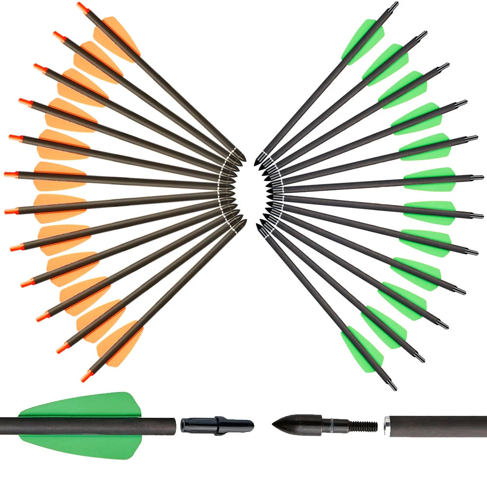 TOPARCHERY Carbon Crossbow Arrow Bolts 7.5/15 Inch Archery Arrows with 2" Vanes Hunting Arrows For Hunting Replaced Arrowhead