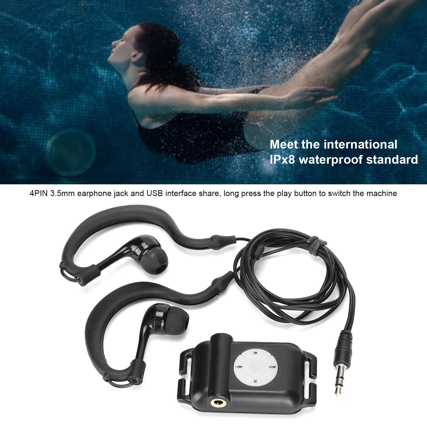 Waterproof MP3 Player MP3 Player with Headphone Waterproof Swimmer MP3 Player for Swimming Watersports MP3 Player with Headphone