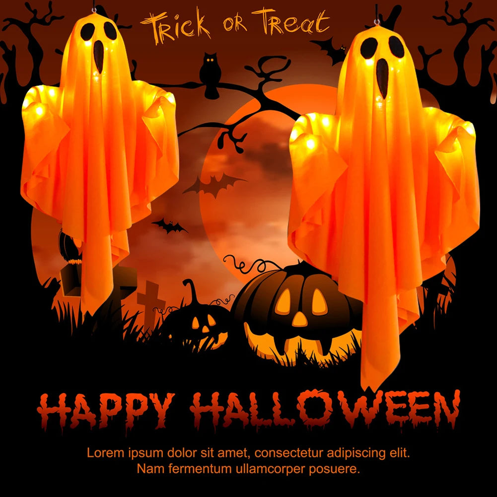 1-3PCS Halloween LED Hanging Fabric Ghost Light Spooky Ghost Decoration Waterproof Glowing White Ghost Decor for For Lawn Yard