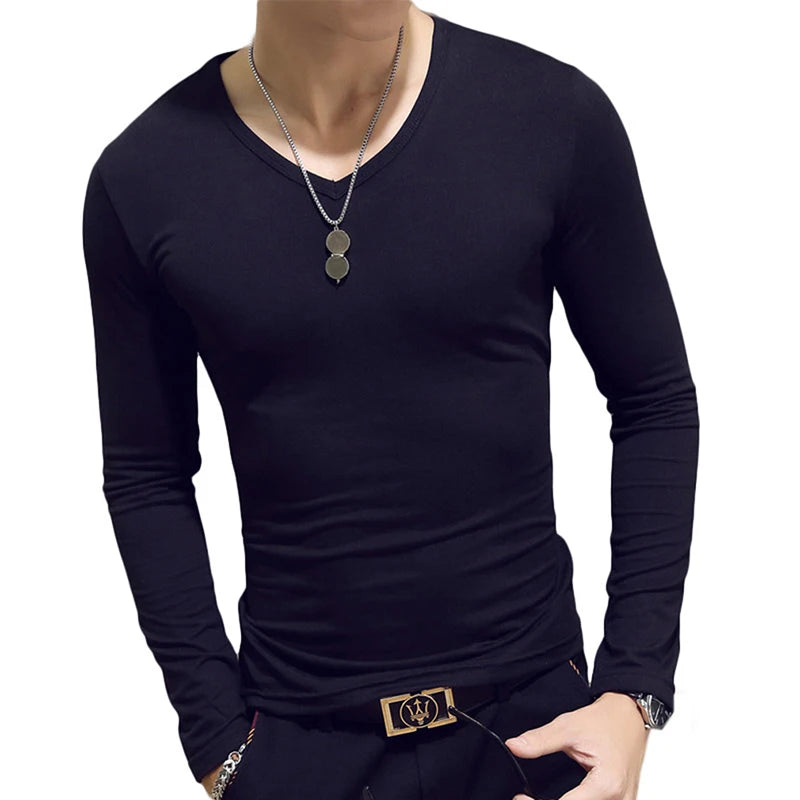 Turtleneck For Men Solid Color Slim Elastic Thin Pullover Spring Autumn Underwear Turtleneck Men Knitting Blouse Base Tshirt Top