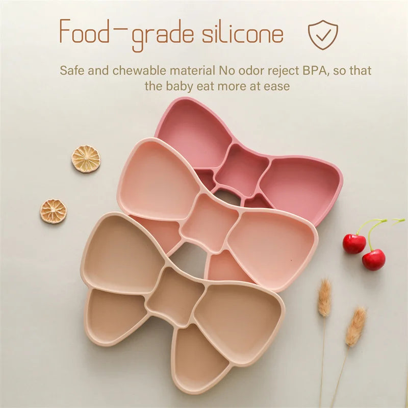 Baby BPA Free Silicone Feeding Training Plate Silicone Dining Plate Bowknot Bowl Kids Cartoon Little Bow Newborn Tableware