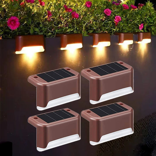 LED Solar Deck Stair Lights Outdoor Solar Lamp Waterproof Step Fence Lights for Railing Terrace Pathway Garden Light Decoration