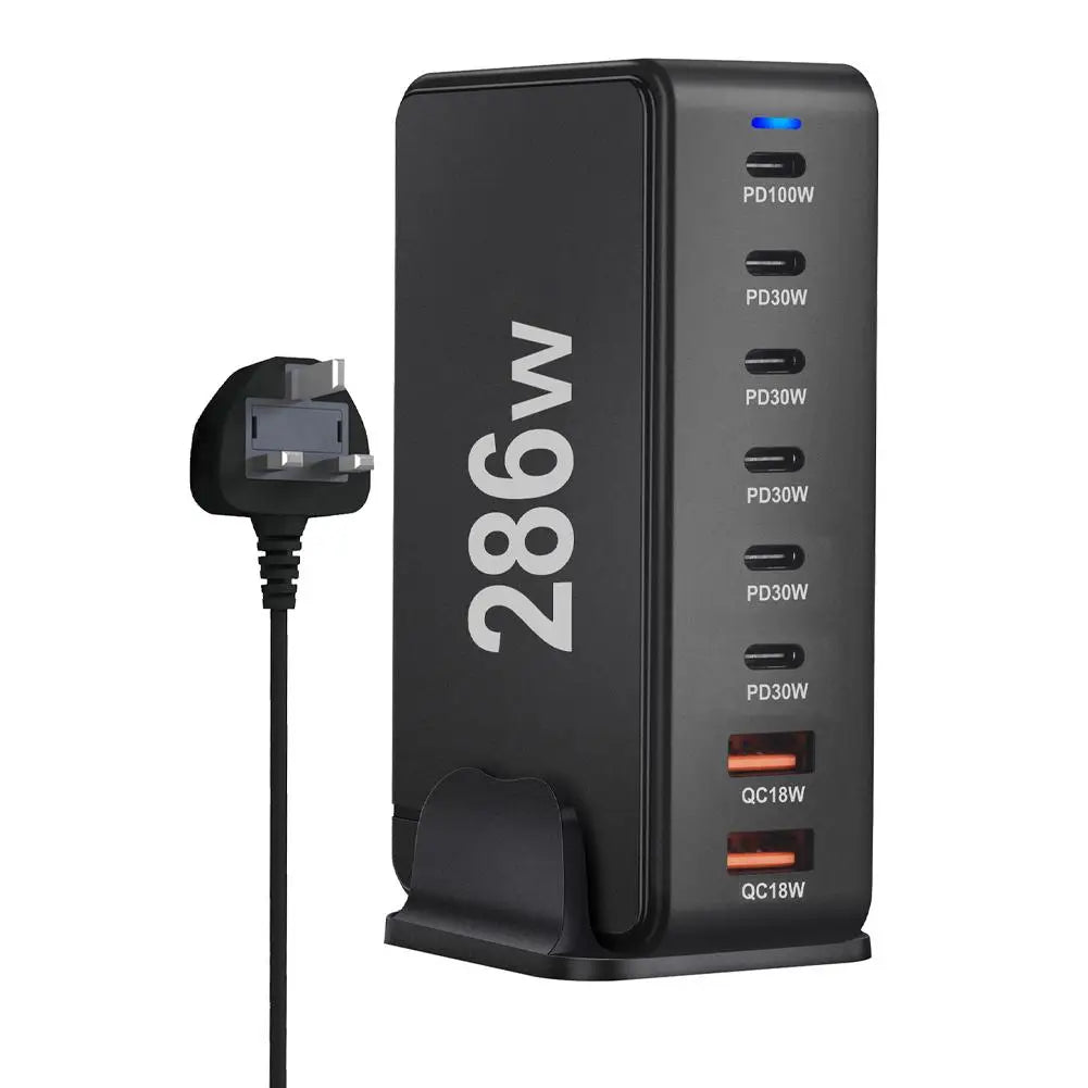 US/UK Style 286W Charger New 286W GaN Desktop PD Adapter Function PD Phone Portable 6C2A Power Bank Multi-mobile Charger Y3Z0