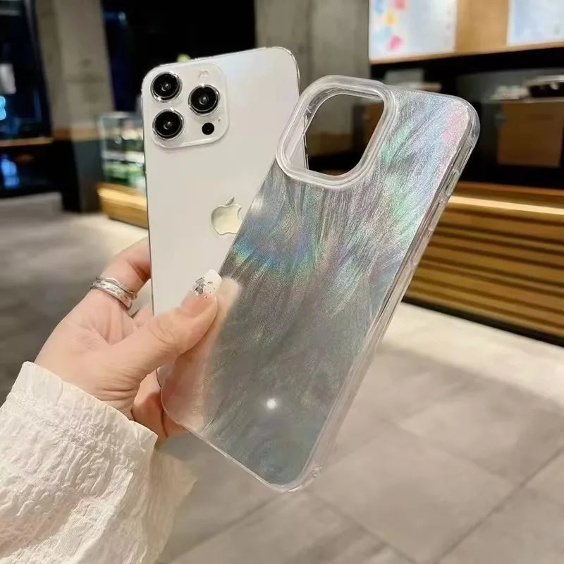 Luxury Siliver Laser Feather Yarn Phone Case For Infinix Hot 40 Pro 30 40 40i 30i 12i 8 9 10 11 Play NFC on Hot 10 Lite 4G Cover