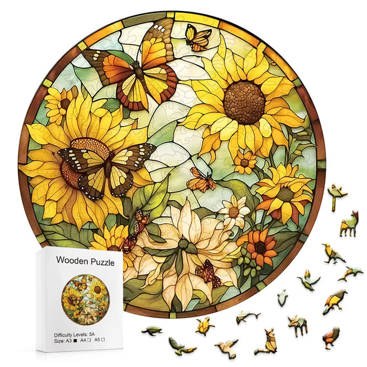 Sunflower Butterfly Creative Alien Wood Puzzle, Difficult to Play Irregular Animal Fragment Puzzle, Relieve Stress Christmas Gif