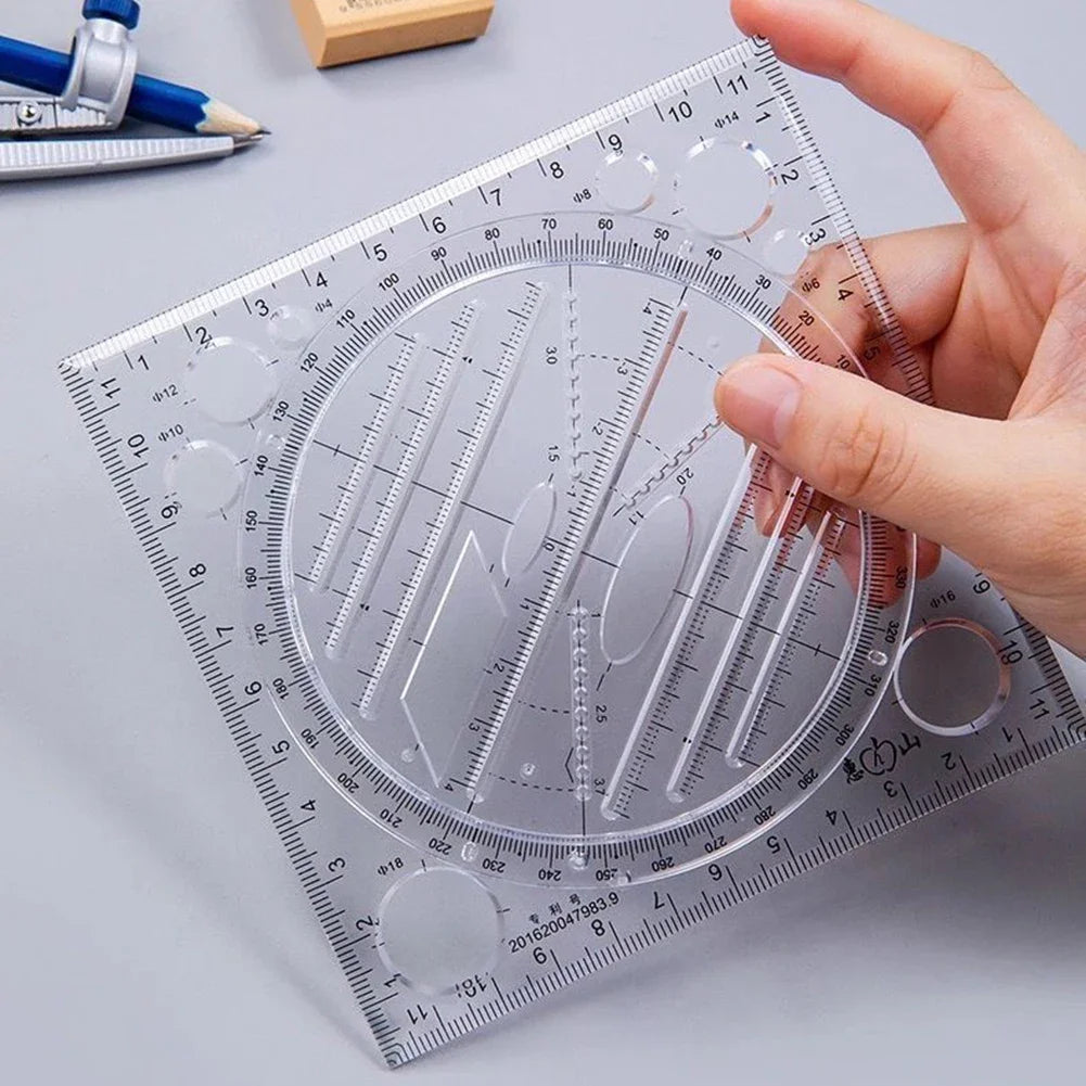 Multi-function Rotatable Drawing Template Art Design Construction Architect Geometry Circle Drafting Measuring Scale Ruler Tools
