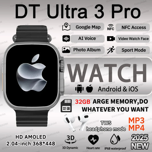 Fashion NEW DT Ultra 3 32GB Smart Watch Google Map Music Video Player HD Bluetooth Call APP Store NFC Smart AI Voice Sport Watch