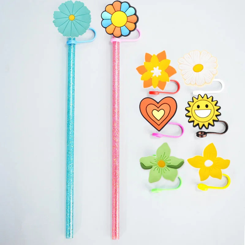 1PCS silver letter straw cap PVC Letter A B C D straw toppers for tumble drinking charm decoration straw cover pen topper Gift